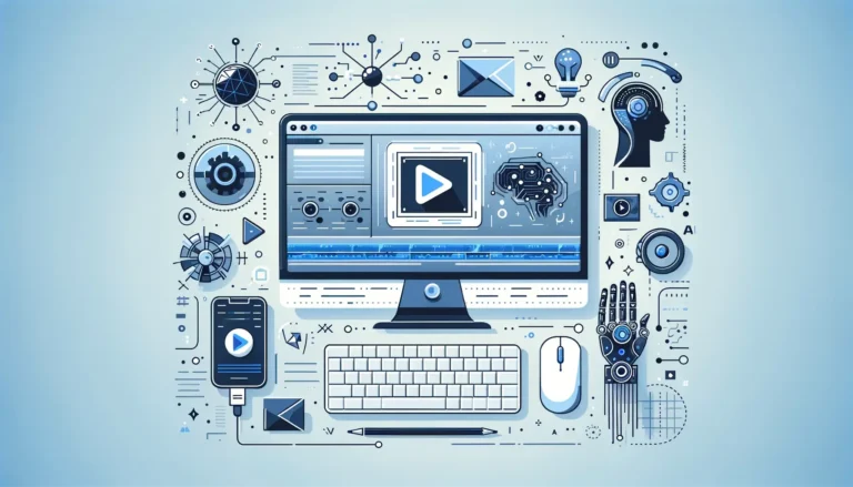 AI software converting written scripts into professional videos with dynamic visuals and animations, illustrating seamless automated video creation for marketing, social media, and storytelling purposes.