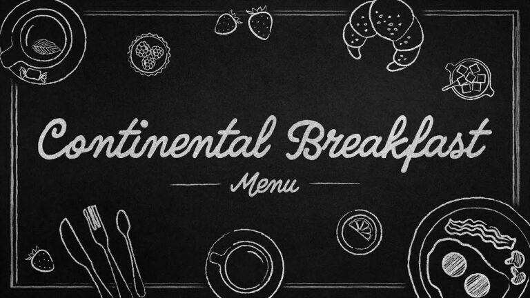 Continental breakfast served with bread, pastries, fresh fruits, and coffee